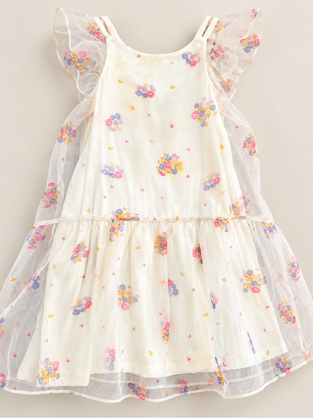 Zara Cream Floral Tulle Overlay Girls' Dress